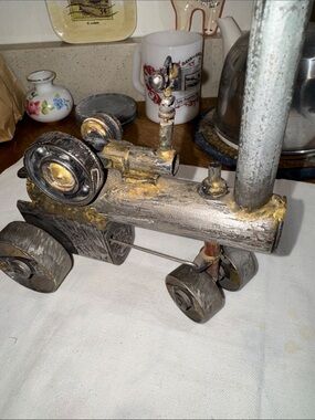 Steampunk Metal Steam Engine Sculpture - Rustic Black and Gold Art